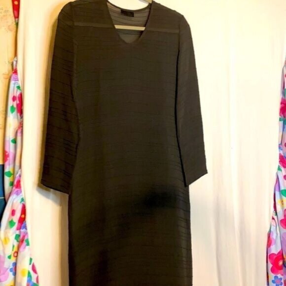 Nicole Fargo Black Label Long-Sleeve Black Dress With Textured StripesSheer De
